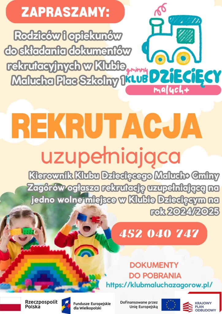 plakat rekrutacji uzupełniającej do Klubu